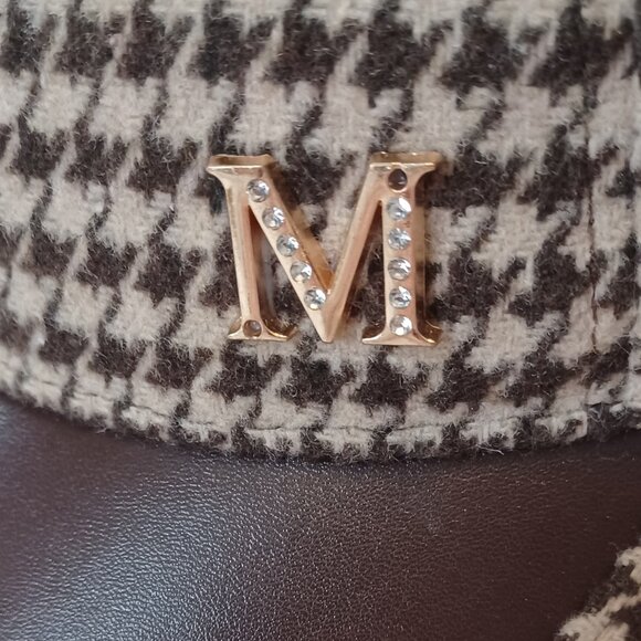 Houndstooth Baseball Cap, Brown, Initial M decoration bling - Picture 3 of 3